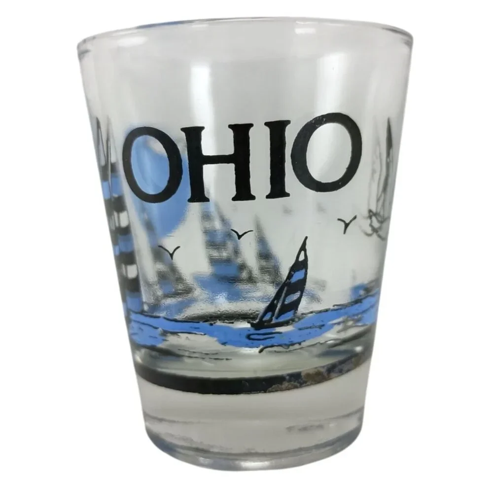 OHIO Sailboat Scene On Shot Glass Vintage